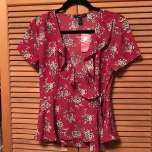 NWT Forever 21 Red Ruffled Wrap Blouse Size L